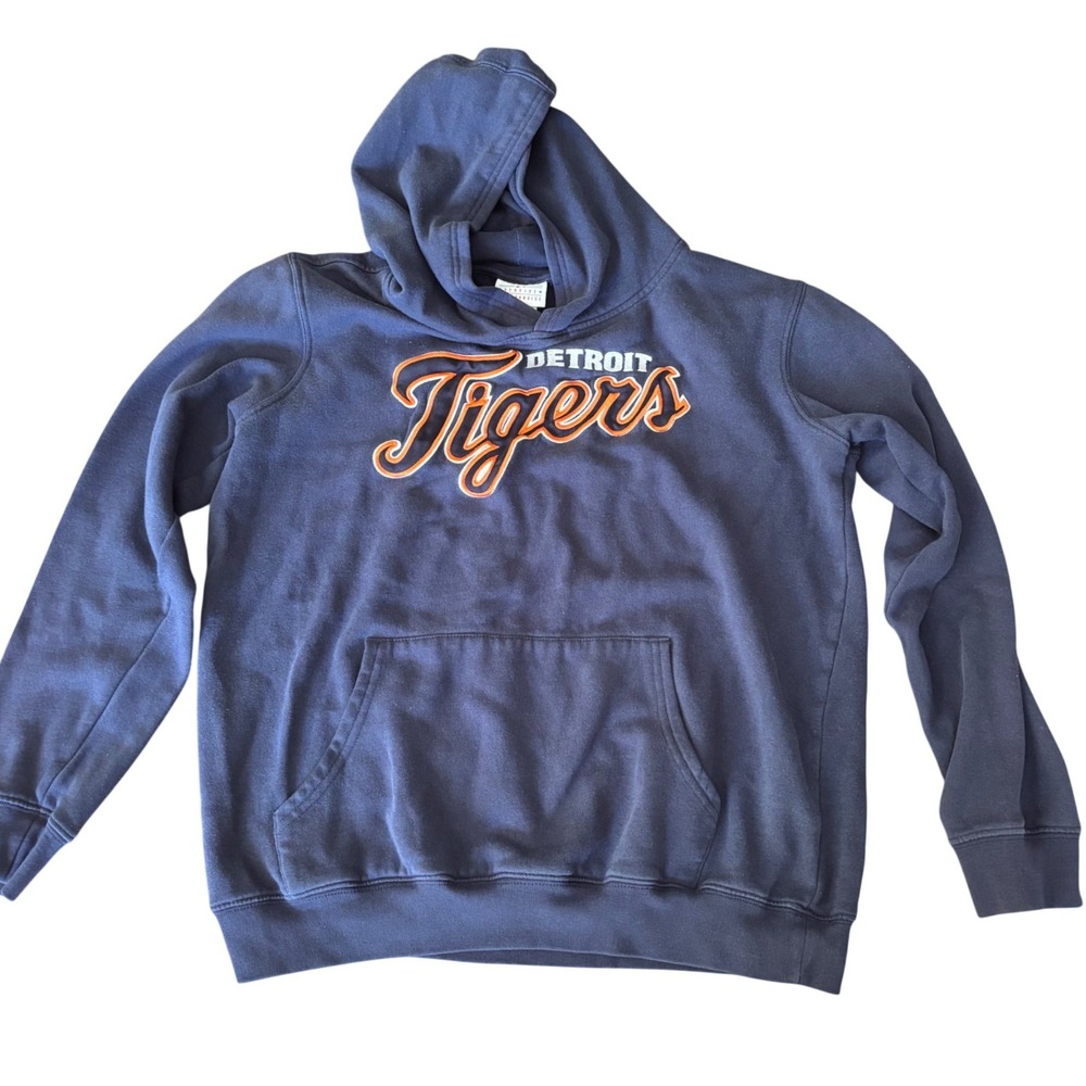 MLB Detroit Tigers Youth XL 18 Hoodie Navy Blue Embroidered Pullover Sweatshirt